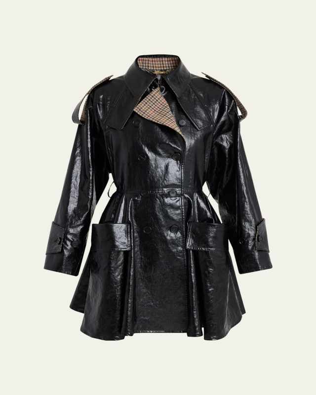 Coated Linen Belted Riding Trench Coat